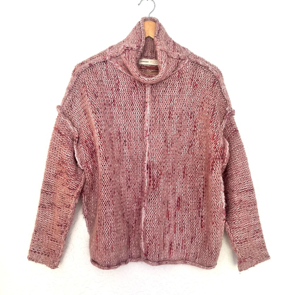 Womens Pink Multi Anthro Pilcro Sweater Small CottageCore Coastal Oversized